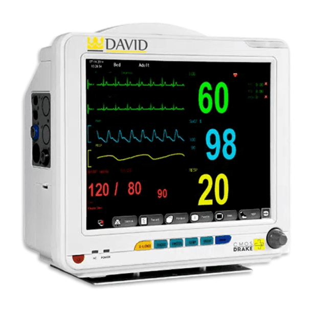 Monitor Cardíaco Hospitalar David com tela colorida exibindo ECG
